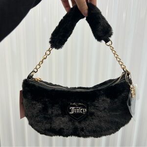 Juicy Couture Plush Black Shoulder Bag with Gold Chain